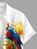 Plus Size Coconut Tree Hibiscus Flower Parrot Clock Print Hawaii Button Pocket Shirt For Men - Blanc L