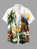 Plus Size Coconut Tree Hibiscus Flower Parrot Clock Print Hawaii Button Pocket Shirt For Men - Blanc L