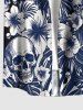 Plus Size Tropical Leaf Hibiscus Flower Skulls Print Hawaii Button Pocket Shirt For Men - Cadetblue L
