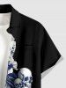 Plus Size Tropical Leaf Hibiscus Flower Skulls Print Hawaii Button Pocket Shirt For Men - Cadetblue L