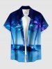 Plus Size Coconut Tree Sea Ombre Sky Print Hawaii Button Pocket Shirt For Men -  