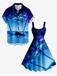 Coconut Tree Sea Ombre Sky Print Matching Hawaii Beach Outfit For Couples -  