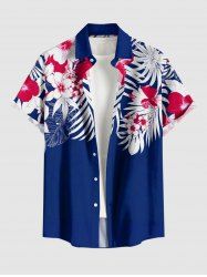Tropical Leaf Flowers Print Buttons Pocket Hawaii Shirt For Men - Bleu profond 3XL