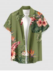 Hibiscus Flower Tropical Leaf Print Buttons Pocket Hawaii Shirt For Men - Vert clair 3XL