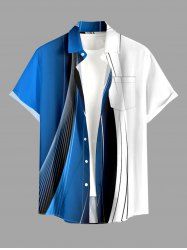 Curve Ombre Print Hawaii Button Pocket Shirt For Men - Bleu L