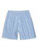 Men's Matching Two Piece Co Ord Striped Button Up Short Sleeves Shirt And Drawstring Shorts Set - Bleu Poudre M