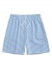 Men's Matching Two Piece Co Ord Striped Button Up Short Sleeves Shirt And Drawstring Shorts Set - Bleu Poudre M