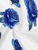 Men's Matching Two Piece Blue Floral Rose Print Camp Collar Short Sleeves Shirt And Drawstring Shorts Set -  