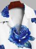 Men's Matching Two Piece Blue Floral Rose Print Camp Collar Short Sleeves Shirt And Drawstring Shorts Set -  