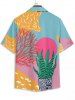 Men's Matching Two Piece Vibrant Coral Potted Plants Print Camp Collar Short Sleeves Shirt And Drawstring Shorts Set -  