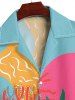 Men's Matching Two Piece Vibrant Coral Potted Plants Print Camp Collar Short Sleeves Shirt And Drawstring Shorts Set -  