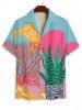 Men's Matching Two Piece Vibrant Coral Potted Plants Print Camp Collar Short Sleeves Shirt And Drawstring Shorts Set - Rose clair M