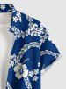 Chemise hawaïenne à boutons et poche pour homme, imprimé hibiscus, feuilles tropicales et branches - Bleu 3XL