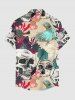 Skulls Flower Leaf Bird Print Hawaii Button Pocket Shirt For Men - café lumière 3XL
