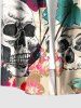 Skulls Flower Leaf Bird Print Hawaii Button Pocket Shirt For Men - café lumière 3XL