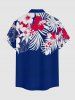 Tropical Leaf Flowers Print Buttons Pocket Hawaii Shirt For Men - Bleu profond 3XL