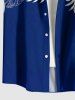Tropical Leaf Flowers Print Buttons Pocket Hawaii Shirt For Men - Bleu profond 3XL