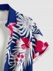 Tropical Leaf Flowers Print Buttons Pocket Hawaii Shirt For Men - Bleu profond 3XL