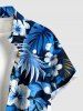 Hibiscus Flower Tropical Leaf Print Buttons Pocket Hawaii Shirt For Men - Bleu 4XL