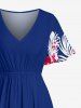 Tropical Leaf Flowers Print Split Hawaii Midi Dress - Bleu profond 4X