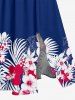 Tropical Leaf Flowers Print Split Hawaii Midi Dress - Bleu profond 4X