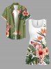 Hibiscus Flower Tropical Leaf Print Cinched Hawaii Romper - Vert clair XXS