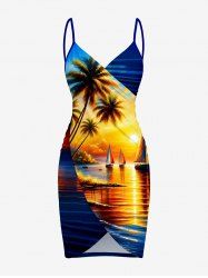 Coconut Tree Sailboat Sun Seascape Print Convertible Hawaii Beach Cover -  