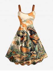 Dinosaur Cat Mountain Print Hawaii Tank Dress - Orange 6X