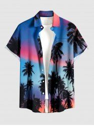 Coconut Tree Ombre Sky Print Hawaii Button Pocket Shirt For Men -  