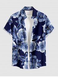 Leaf Flower Print Hawaii Button Pocket Shirt For Men - Cadetblue 2XL