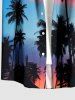 Coconut Tree Ombre Sky Print Hawaii Button Pocket Shirt For Men -  