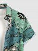 Chemise hawaïenne pour homme, style croisière, à imprimé crâne et voilier en mer, avec boutons et poche. - Turquoise Foncée 6XL