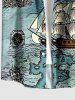 Chemise hawaïenne pour homme, style croisière, à imprimé crâne et voilier en mer, avec boutons et poche. - Turquoise Foncée 6XL
