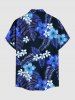 Tropical Leaf Hibiscus Flower Print Hawaii Button Pocket Shirt For Men - Bleu Marine 3XL