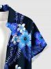 Tropical Leaf Hibiscus Flower Print Hawaii Button Pocket Shirt For Men - Bleu Marine 3XL