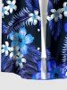 Tropical Leaf Hibiscus Flower Print Hawaii Button Pocket Shirt For Men - Bleu Marine 3XL