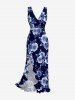 Leaf Flower Print Hawaii Ruffles Split Dress -  