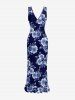 Leaf Flower Print Hawaii Ruffles Split Dress -  