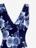 Leaf Flower Print Hawaii Ruffles Split Dress -  