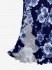 Leaf Flower Print Hawaii Ruffles Split Dress -  