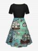 Robe trapèze cintrée à imprimé crâne, voilier et mer pour croisière Hawaï - Turquoise Foncée XS