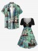 Robe trapèze ceinturée à imprimé crâne, voilier et mer, croisière hawaïenne - Turquoise Foncée 4X