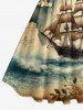 Map Sailboat Sea Flower Print Hawaii Cruise Vintage Swing A Line Dress -  