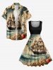 Map Sailboat Sea Flower Print Hawaii Cruise Vintage Swing A Line Dress -  