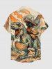 Dinosaur Cat Mountain Print Buttons Pocket Hawaii Shirt For Men - Orange L