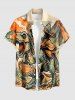 Dinosaur Cat Mountain Print Buttons Pocket Hawaii Shirt For Men - Orange 6XL