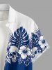 Hibiscus Flower Tropical Leaf Skull Colorblock Print Buttons Pocket Hawaii Shirt For Men - Bleu 3XL