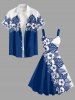 Hibiscus Flower Tropical Leaf Skull Colorblock Print Hawaii Tank Dress - Bleu 5X