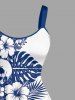 Hibiscus Flower Tropical Leaf Skull Colorblock Print Hawaii Tank Dress - Bleu 5X