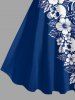 Hibiscus Flower Tropical Leaf Skull Colorblock Print Hawaii Tank Dress - Bleu 5X